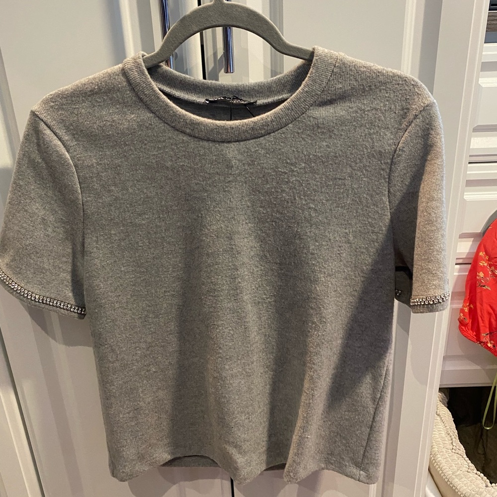 Zara Grey T-Shirt with rhinestone sleeves